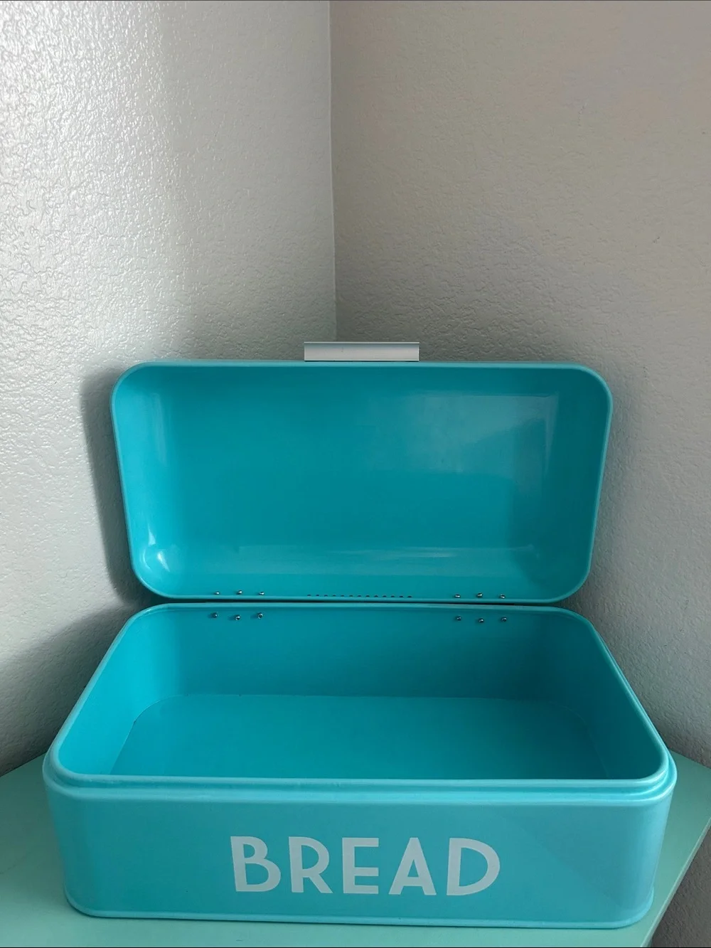 Home Basic-retro metal turquoise bread box storage for kitchen countertop-used